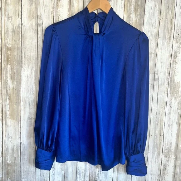 White House Black Market Cobalt Blue Satin Twist Neck Blouse – Size 4 - Picture 2 of 6